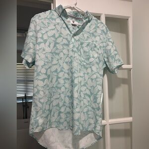 Men's Aqua Leaf Pattern Casual Shirt Medium